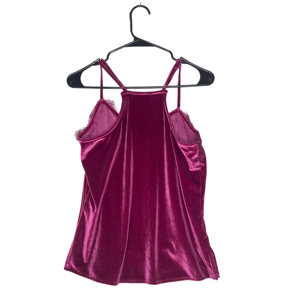 Y2K Nine West Velvet Cami Tank Top S Pink Lace Trim Fairycore Whimsigoth Party - Picture 2 of 7